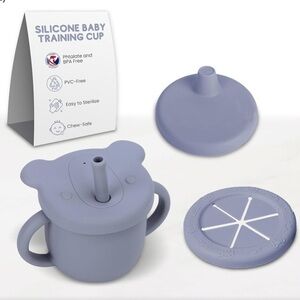 Elbebe Baby Training Silicone Cup Camel Tan Brown Handle Straw Snack Cup